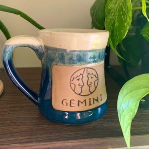 vintage Gemini zodiac astrology glazed pottery mug